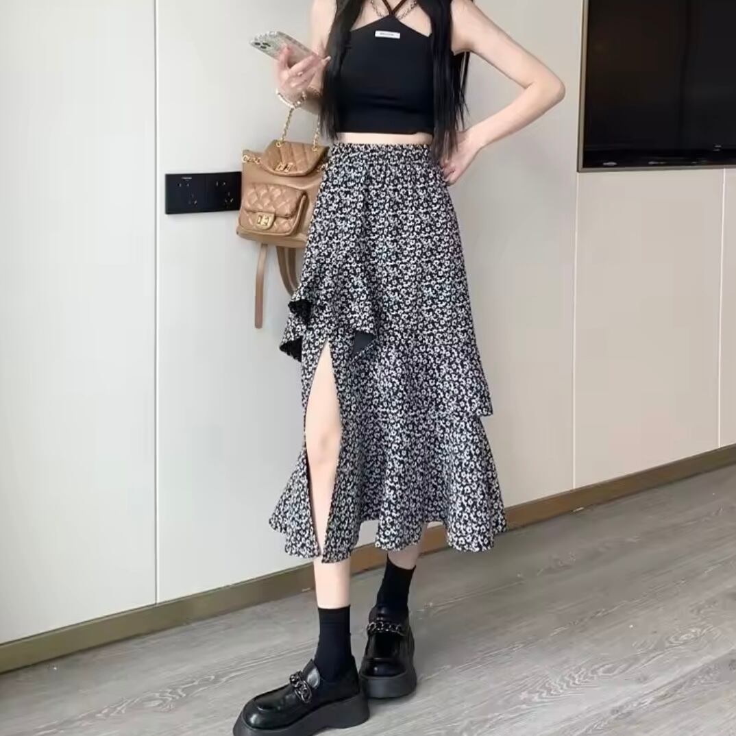 フリルフラワースリットスカート
