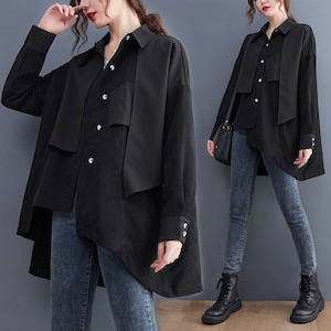 BLACK ASYMMETRIC DESIGN SHIRT 1color M-6171