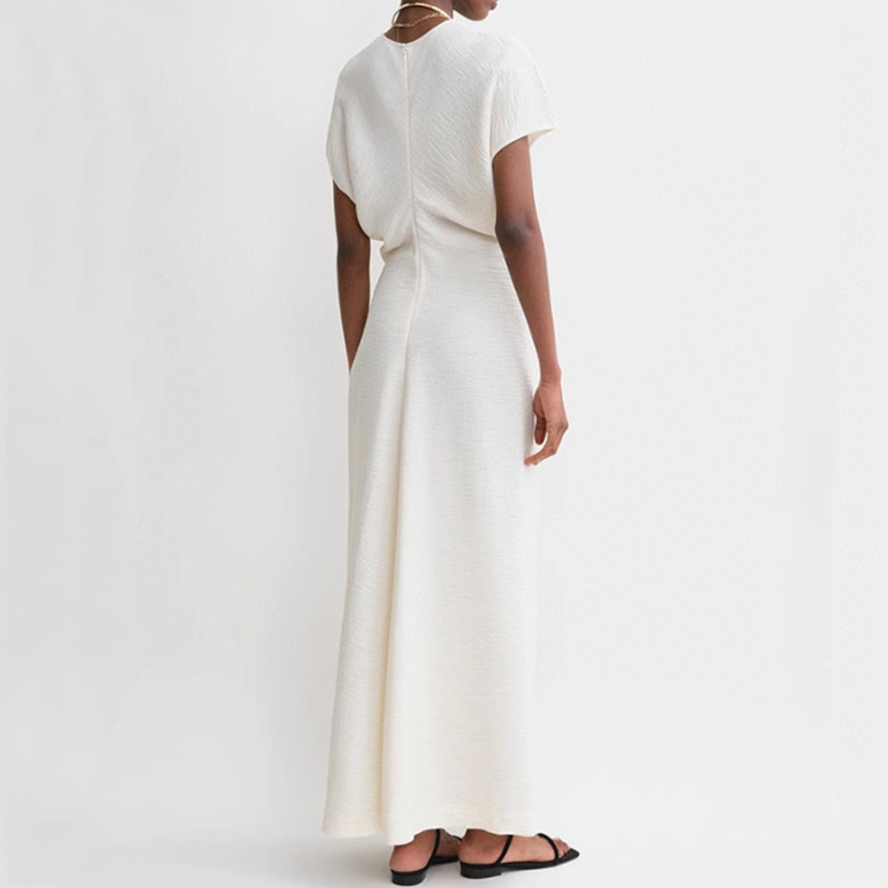 Crew neck short sleeve long dress T0261