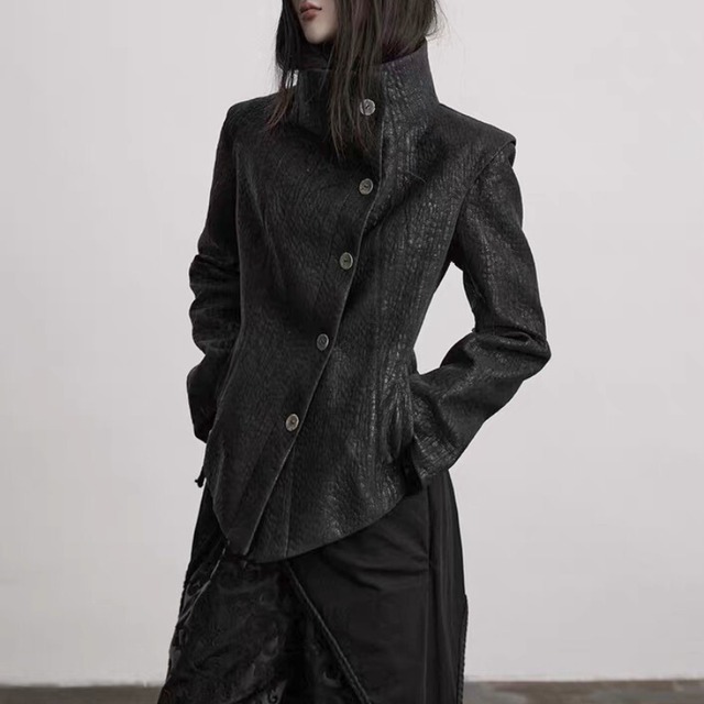 Cracked texture asymmetry fitted jacket C1371