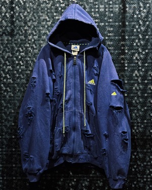 【ÆIEM】original"boro"remake"adidas performance logo hoodie “navy × lime accent”