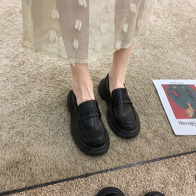 スタイルレザースプリングセット ソリッド カラースタンダードシングル 靴 シューズ レトロ ローファー 春物 ソリッドカラー フェイクシューズ37344392099