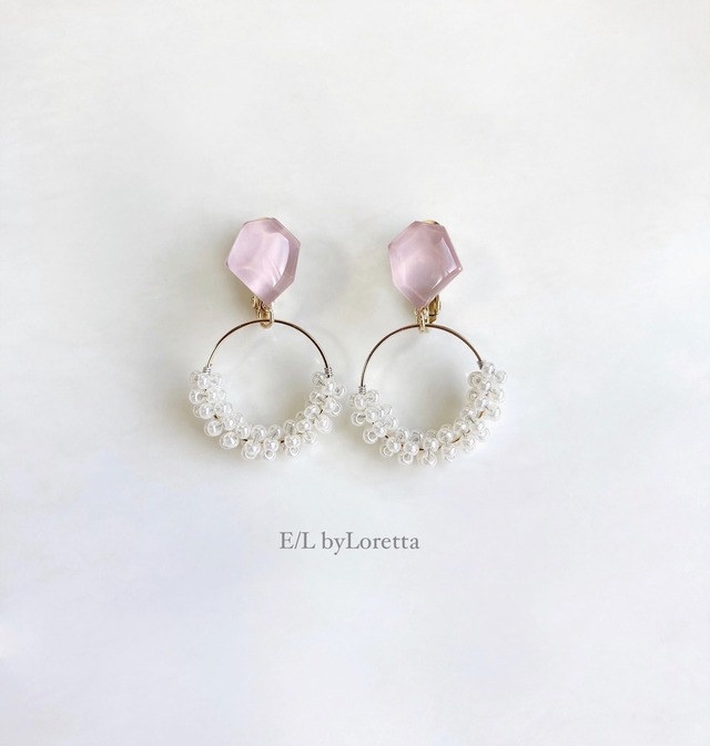 Mini KAKERA beads hoop pierce/earring (Pink) [cc]