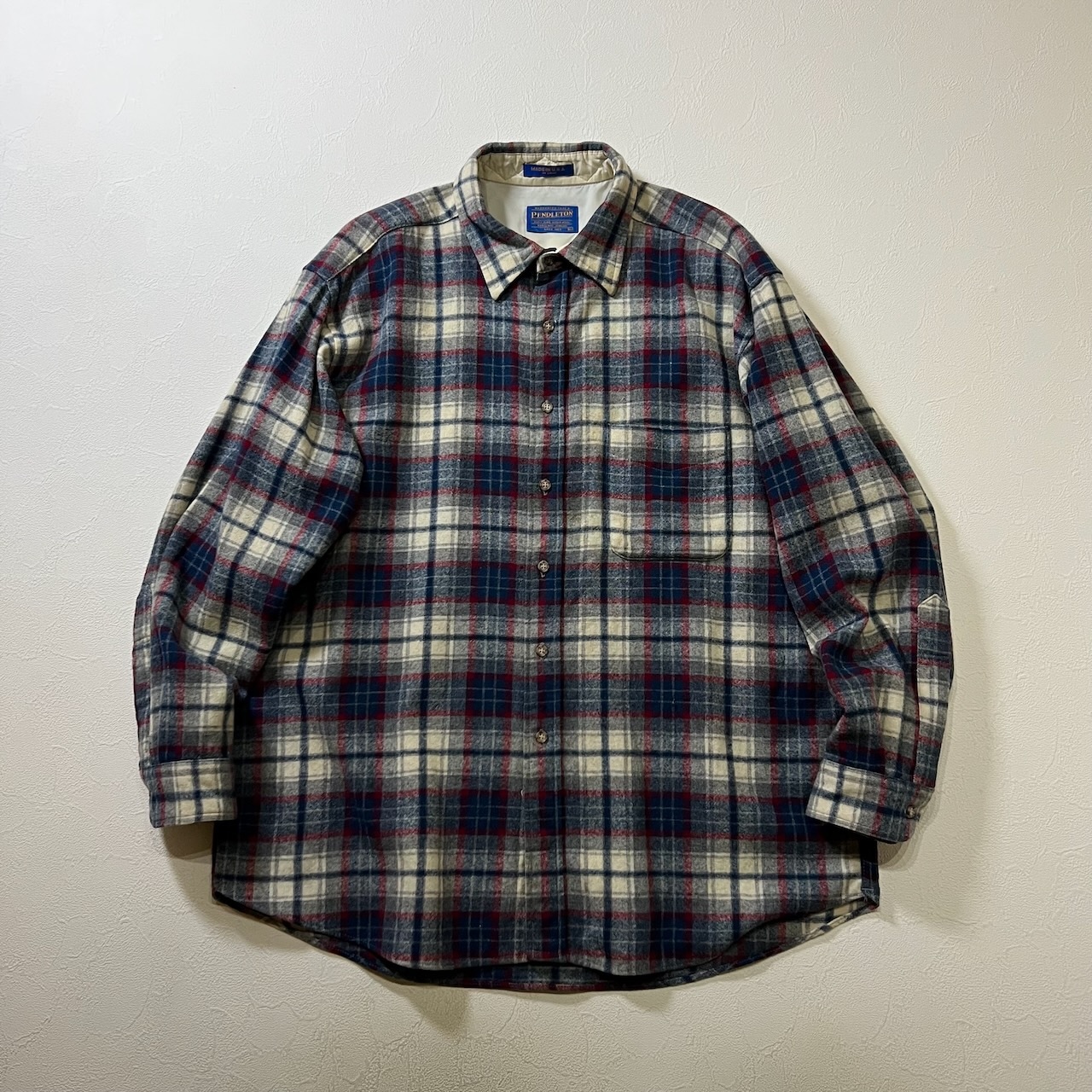 USA PENDLETON チェック ウールシャツ 長袖シャツ ペンドルトン ネイビー レッド XL 古着