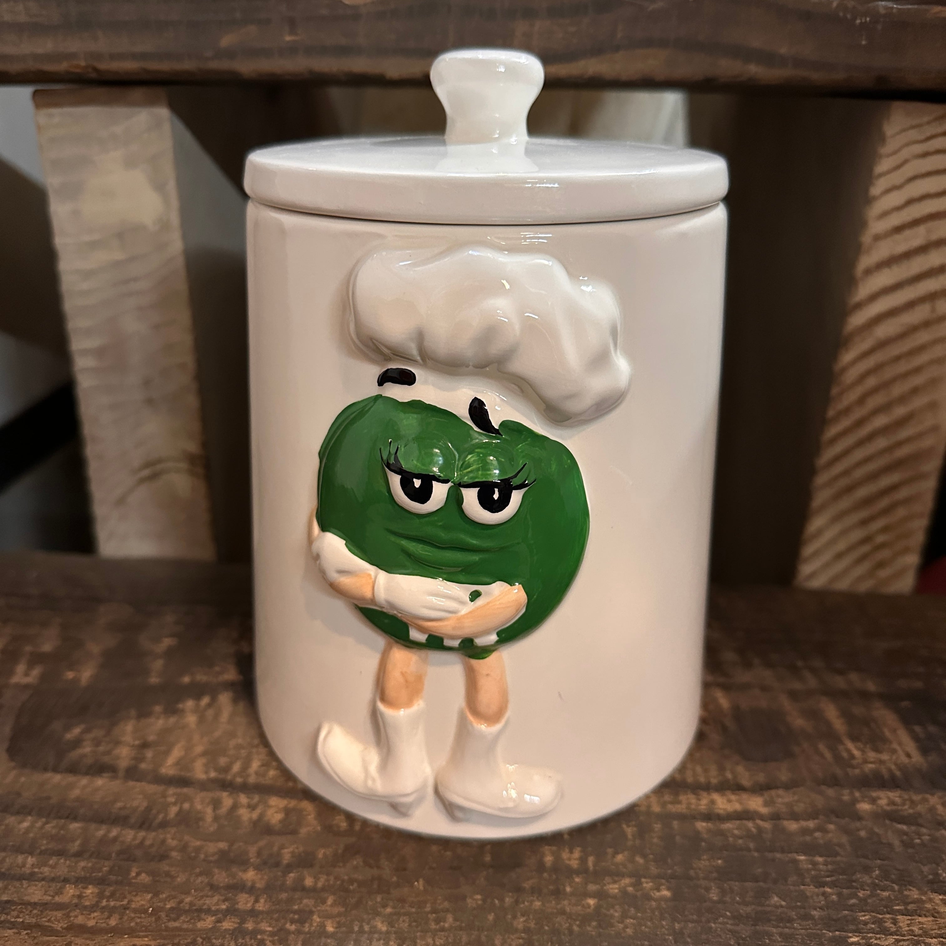 2000s Mars社公認 リッパー社製 m&m's 陶器製キャニスター グリーンシェフ / エムアンドエムズ クッキージャー