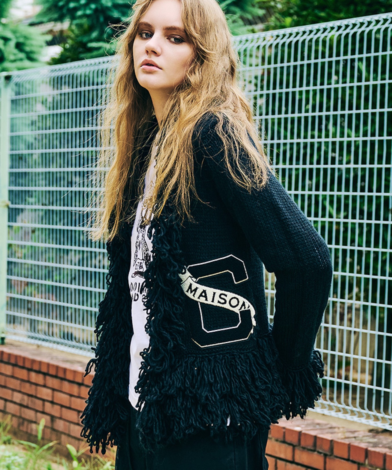 フラッグCロゴフリンジカーディガン (BLACK) CQ-47115