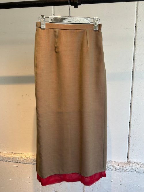 PONTI  high-twisted gauze cutoff long skirt