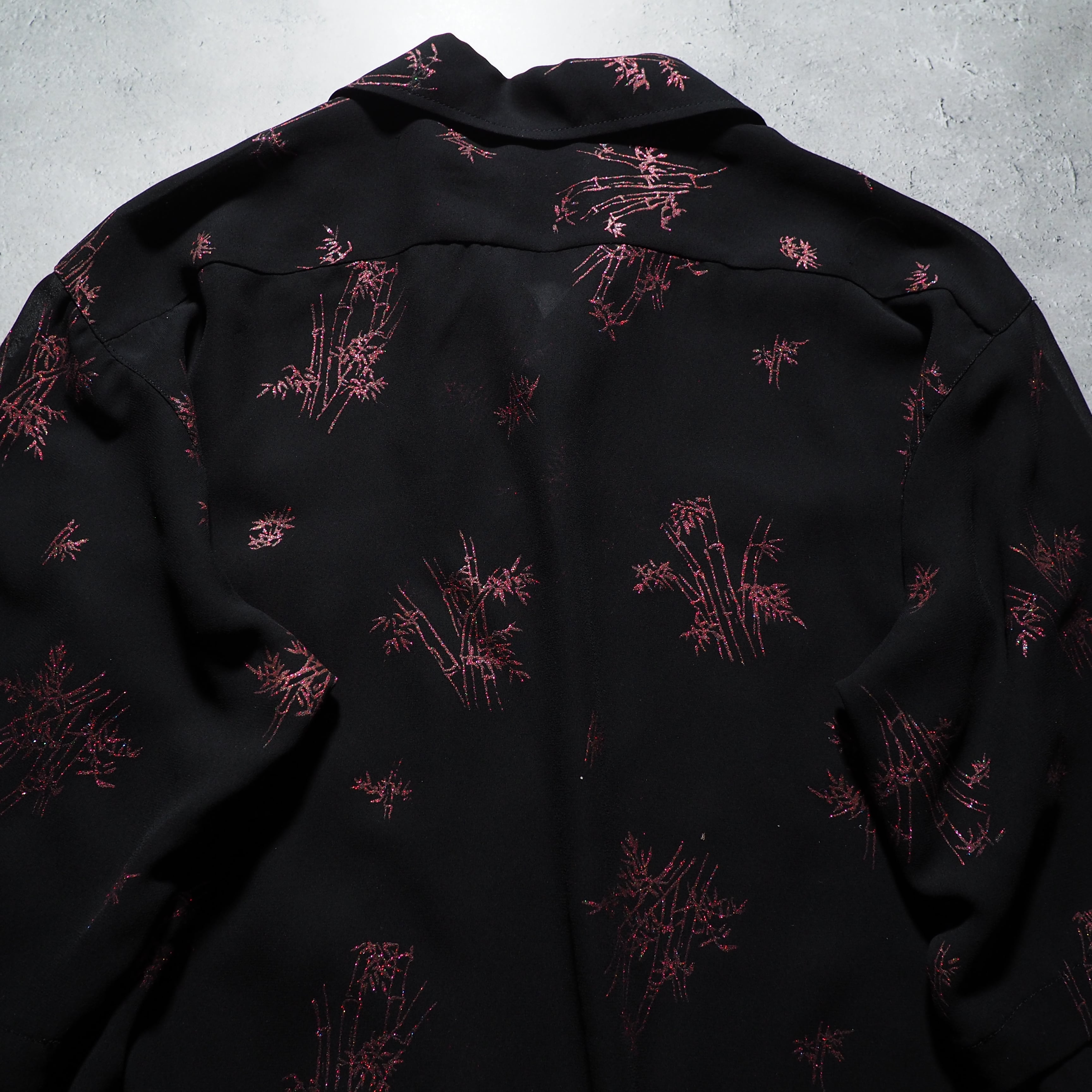 1980 - 90s Bewitching glitter print Design vintage loose open collar S/S shirt