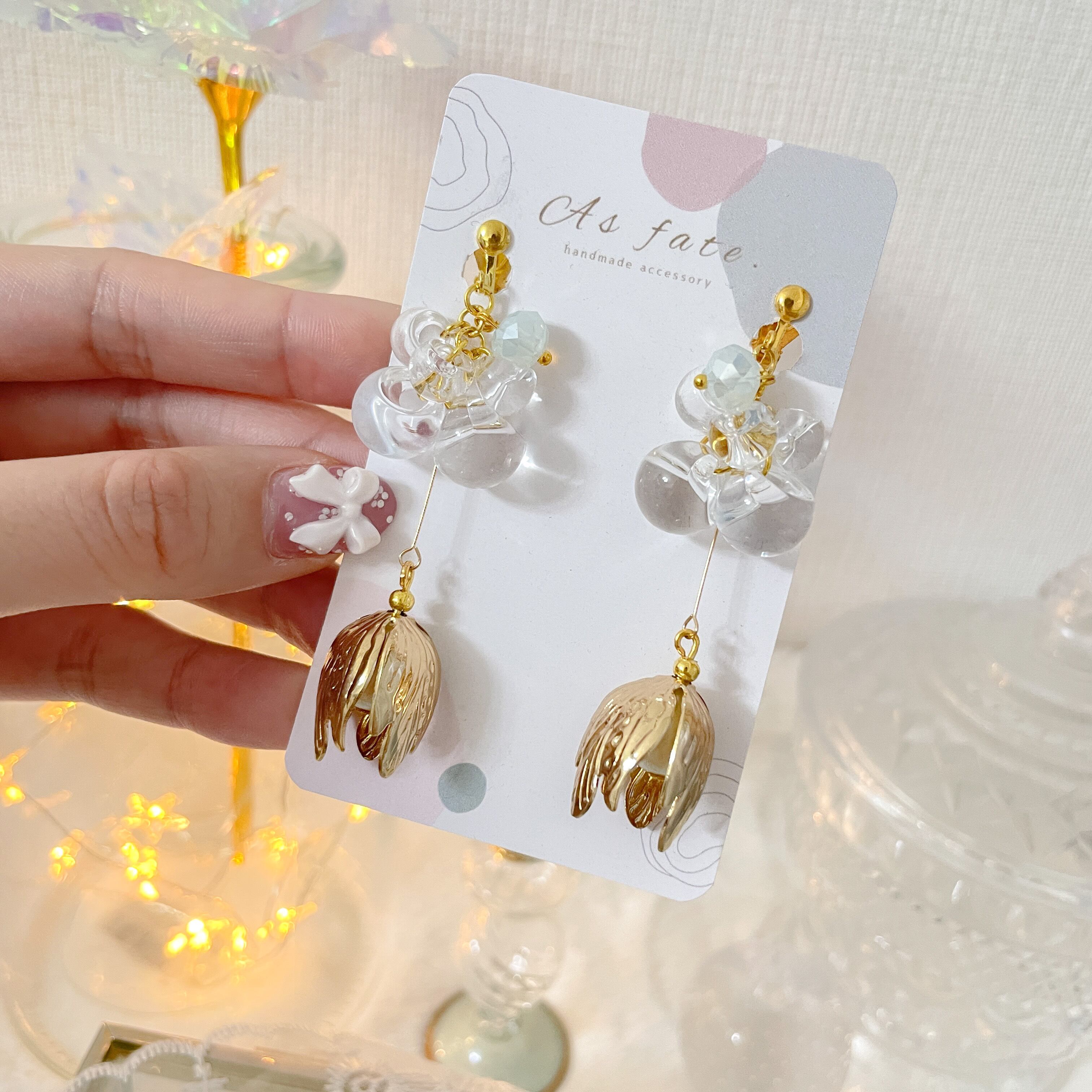 人気特価 クリアピンク 桜 ガラスビーズ ゴールド イヤリング ienomat