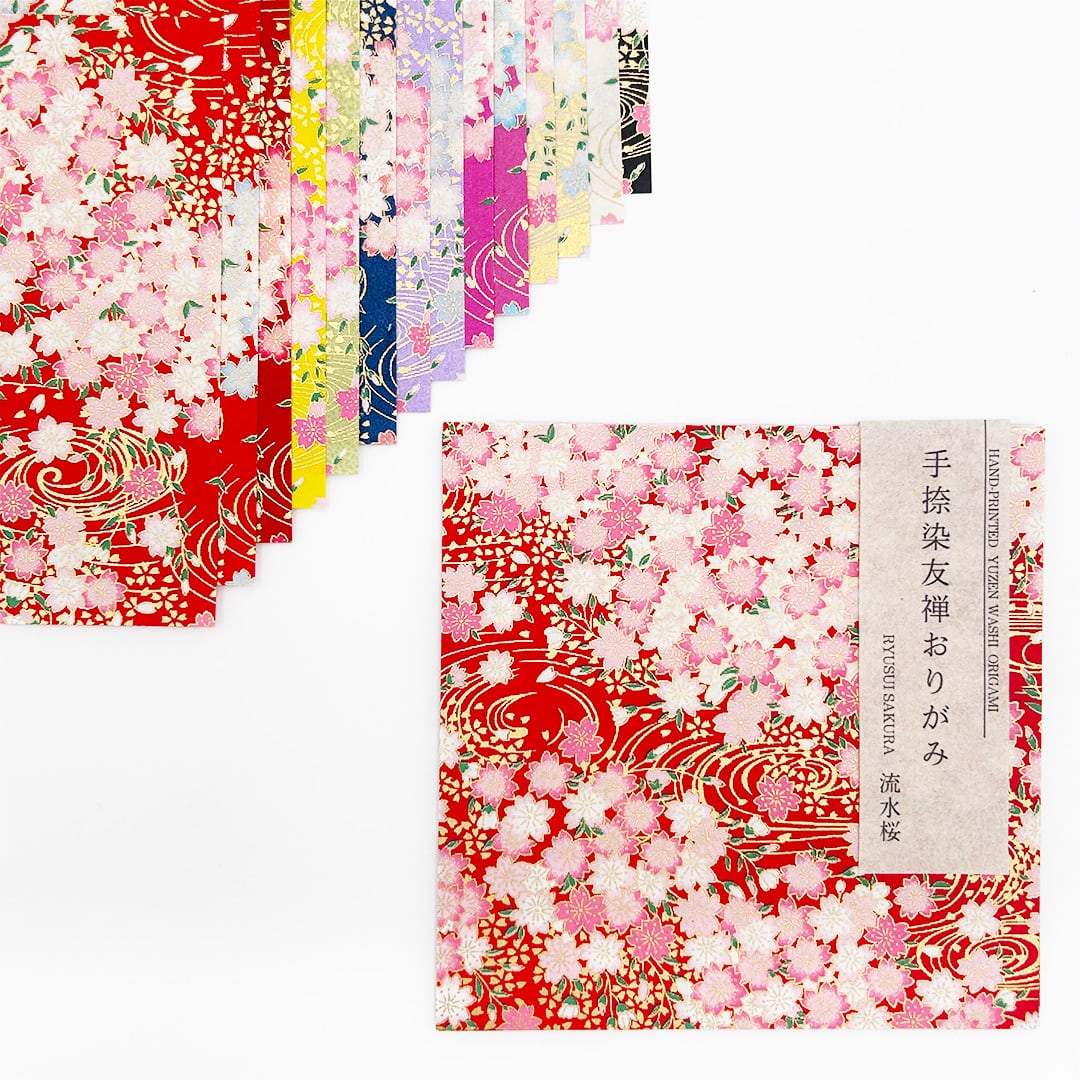 【御専用】おめちゃん　宿り紙作品 手捺染友禅おりがみ：流水桜 | 和紙専門店 ペーパーギャラリー紙遊