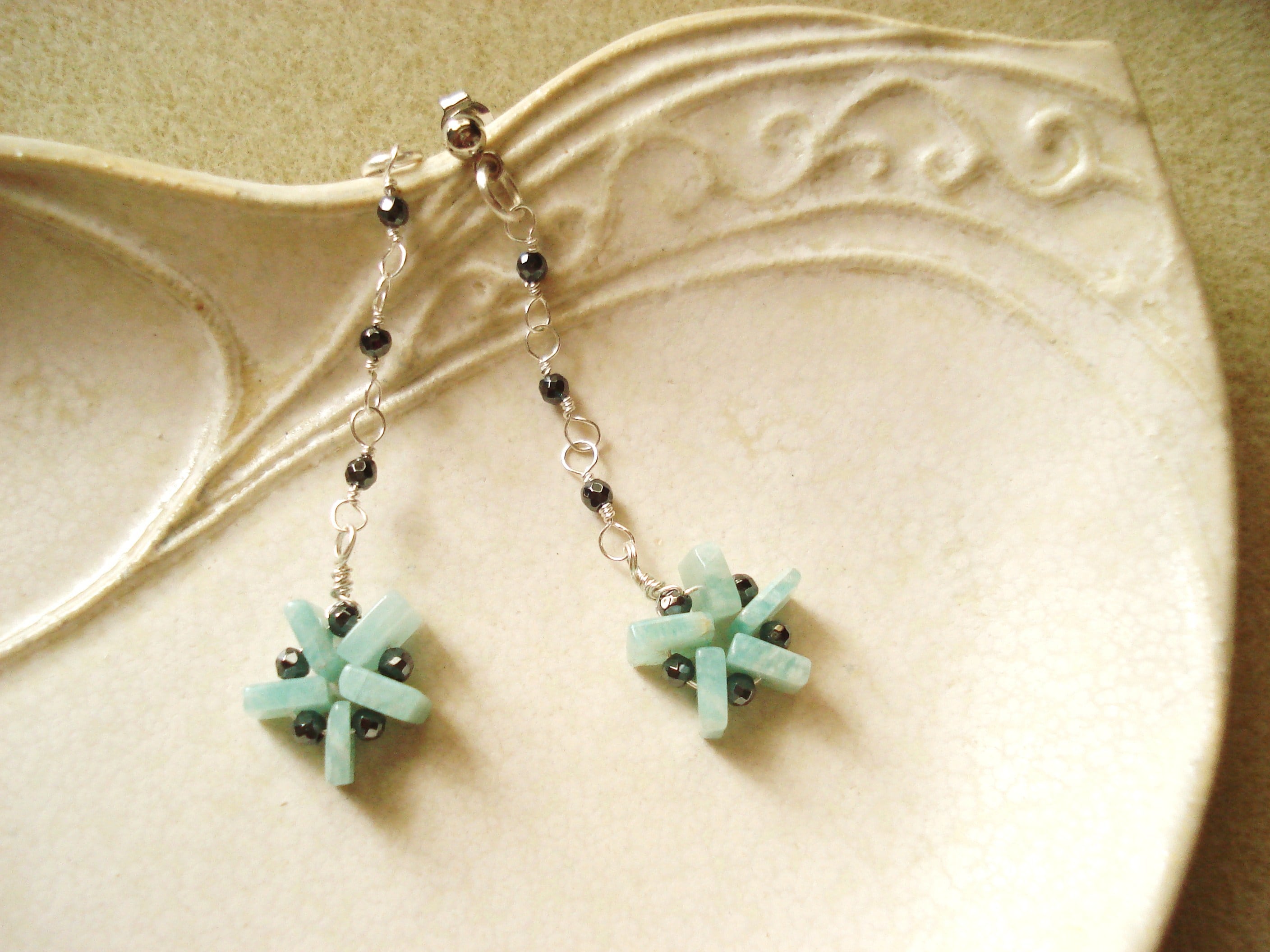 風車みたいなアマゾナイトのピアス2 | はないろ工房