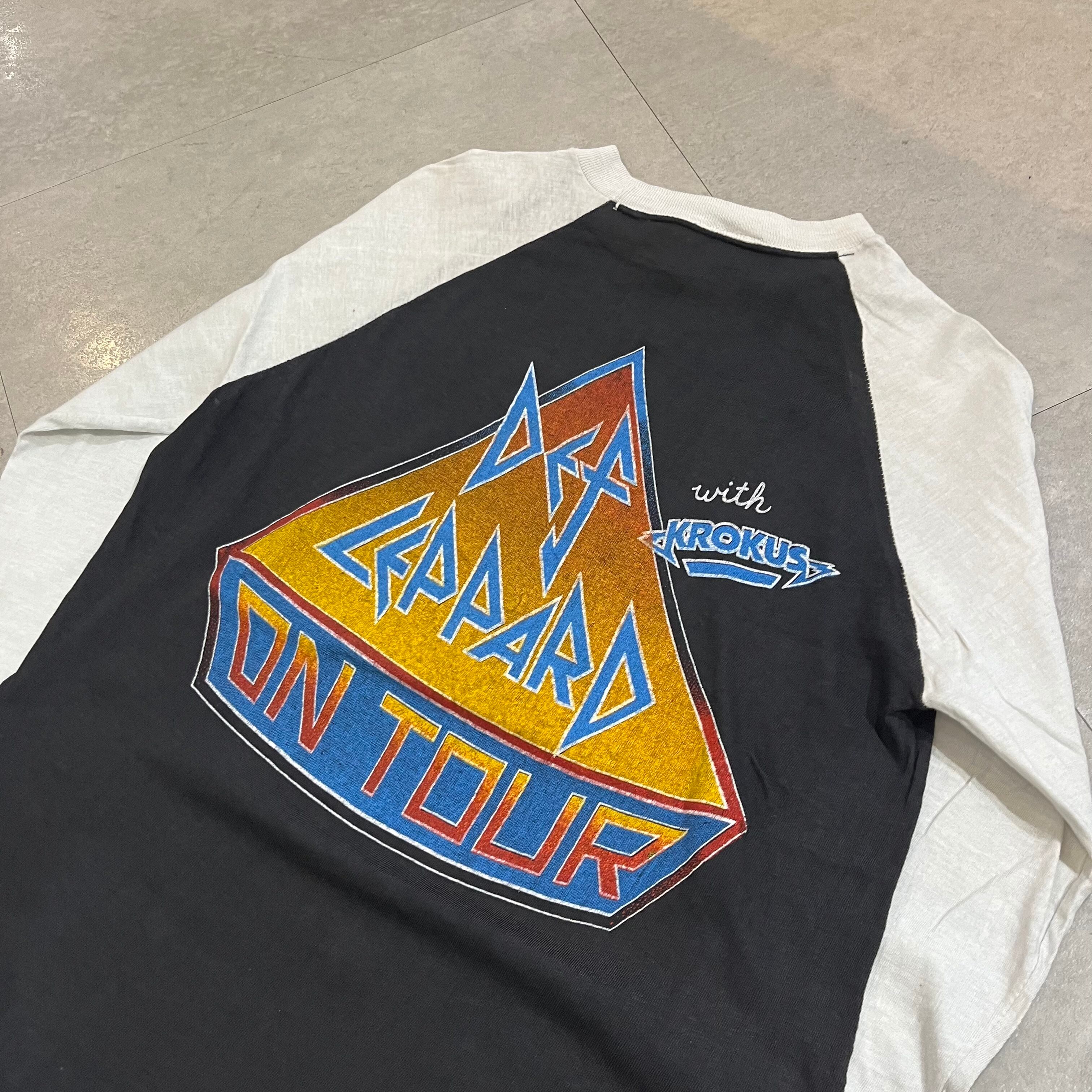 size : L【 Def Leppard 】デフ・レパード ラグラン ラグランスリーブ バンドTシャツ バンT 両面プリント 白 黒 古着 古着屋  高円寺 ビンテージ