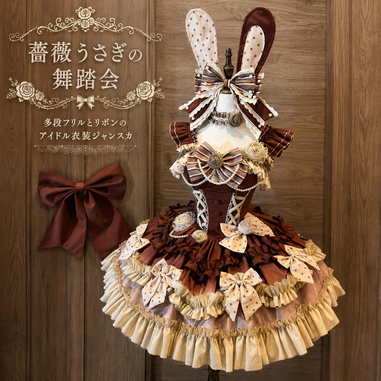 薔薇うさぎの舞踏会 多段フリルリボン付き甘ロリアイドル衣装ジャンスカ