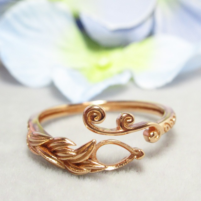 アウトレット6×4㎜ ドロップ リエル スパイラル  S925 リング台 PG