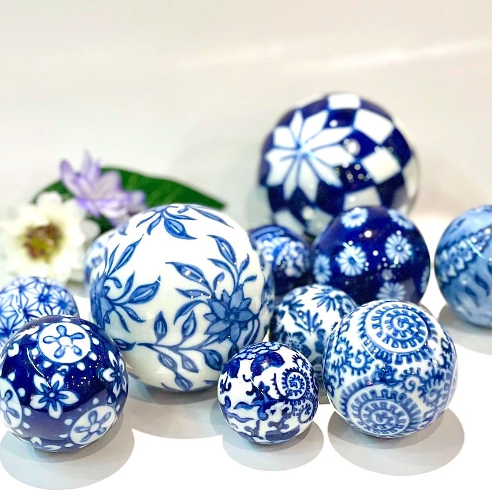 青花 浮き球 大3個セット アソート 浮き玉 陶器 青 柄 花手水 和風