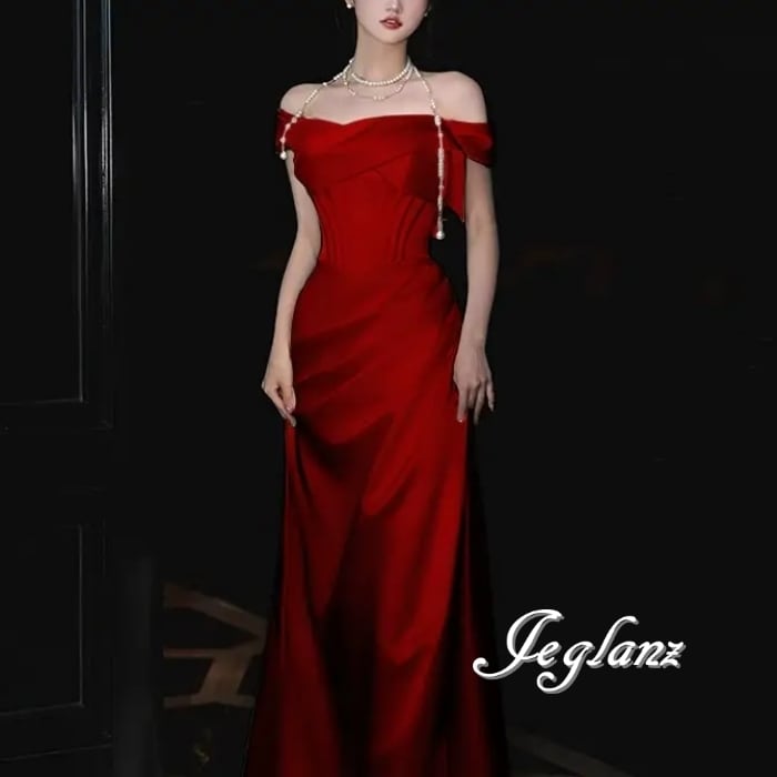 ウエディング カラードレス オフショルダー パール 編み上げ 4色(MB321)π