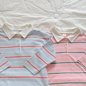 韓国子供服 / ninibello / Milky Stripe Collar T-shirt / 長袖Ｔシャツ *アダルト*