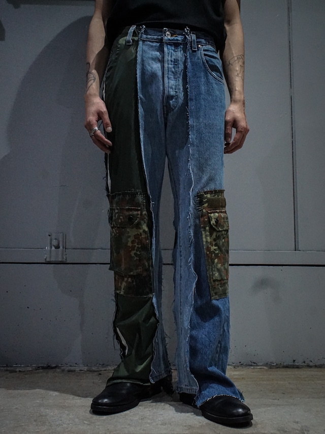 【add (c) vintage】"Original Remake" Nylon Pants Docking Design Military Gimmick Denim Pants
