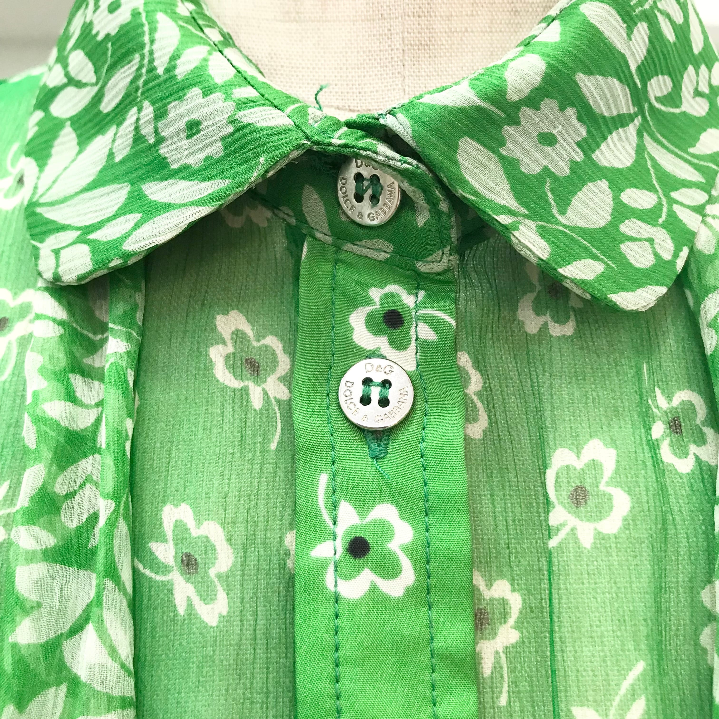 D&G/DOLCE&GABBANA/chiffonblouse/green/ribbontie/silk％/サイズ