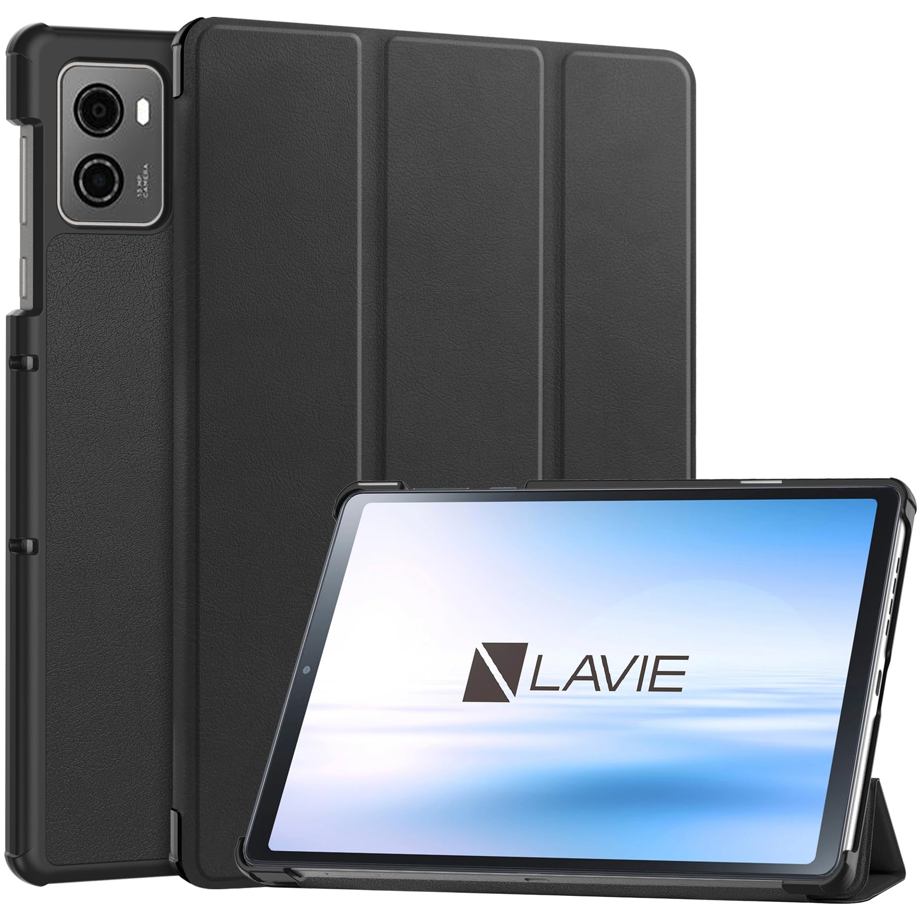 LAVIE Tab T9 ケース T0995/HAS 8.8インチ LAVIE Tab T9 TAB09/Q01 ケース LAVIE Tab T9 T0995/HAS PC-T0995HAS カバー【COKOVI】NEC LAVIE Tab T9 タブレットケース スタンド機能付き 三つ折り マグネット内蔵 横開き 全面保護 軽量型 超薄型 オートスリープ機能 (ブラック)