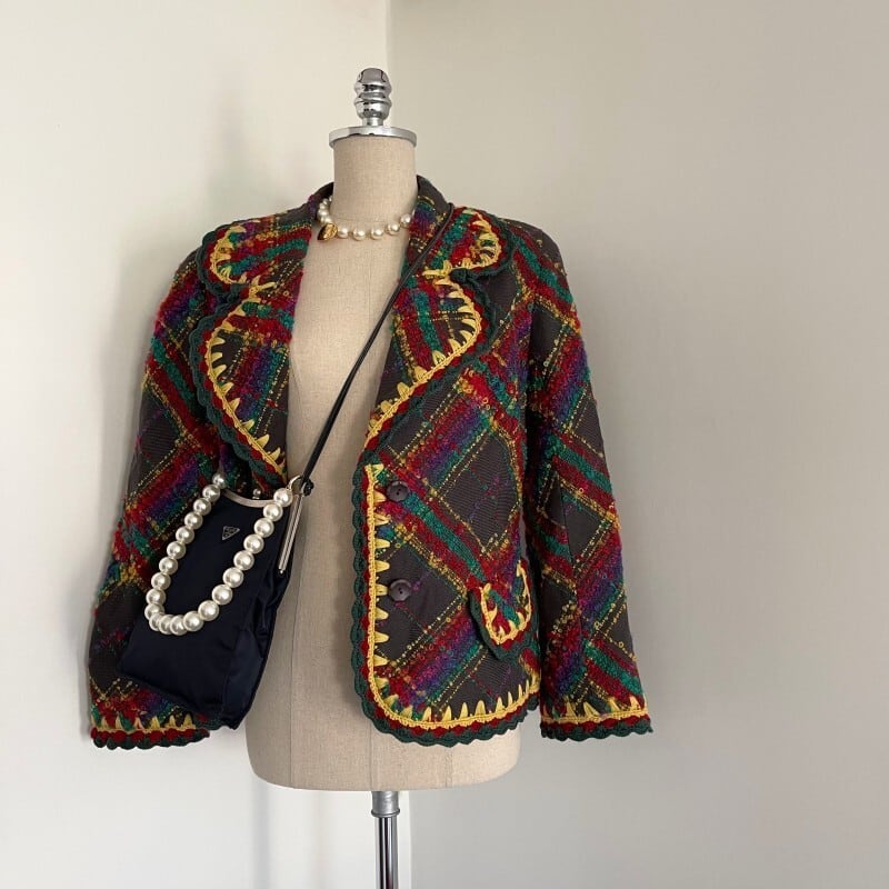 YUKI TORII Tweed Crochet Knit Wool Jacket (ユキトリイツイード ...
