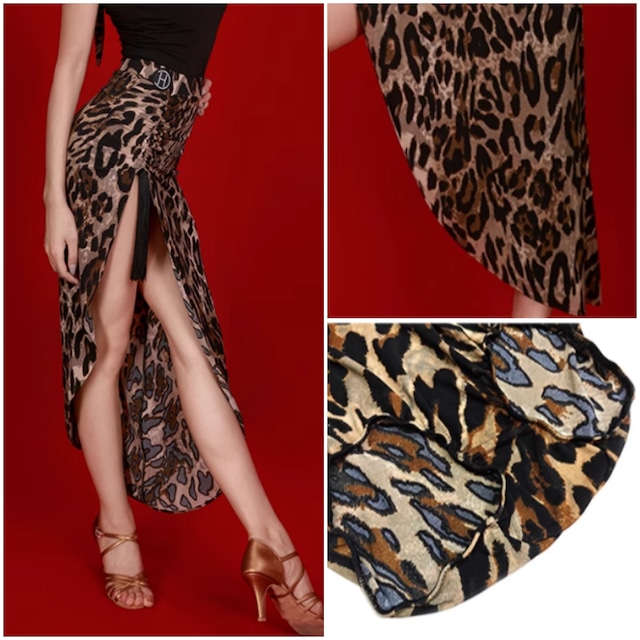 レオパード ハイウエスト サイドスリット ラテンスカート 1col D00313