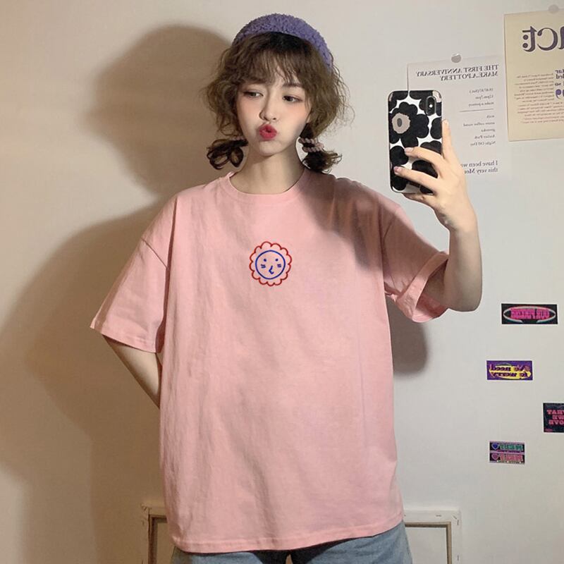 純綿半袖2020年新夏ホワイトネットレッドTシャツ女性インスーパーファイア学生香港風刺繡ルーズスタイルタイド 1号婦人4614803302