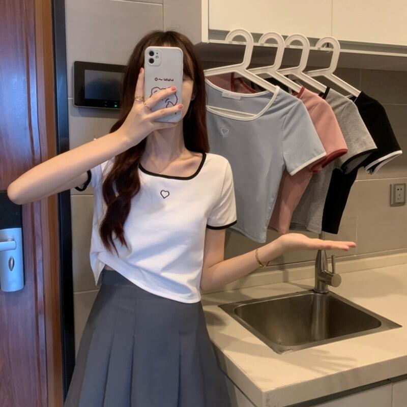 トップス サマーTシャツ 薄手刺繍カラー 夏物 1号婦人65672800556