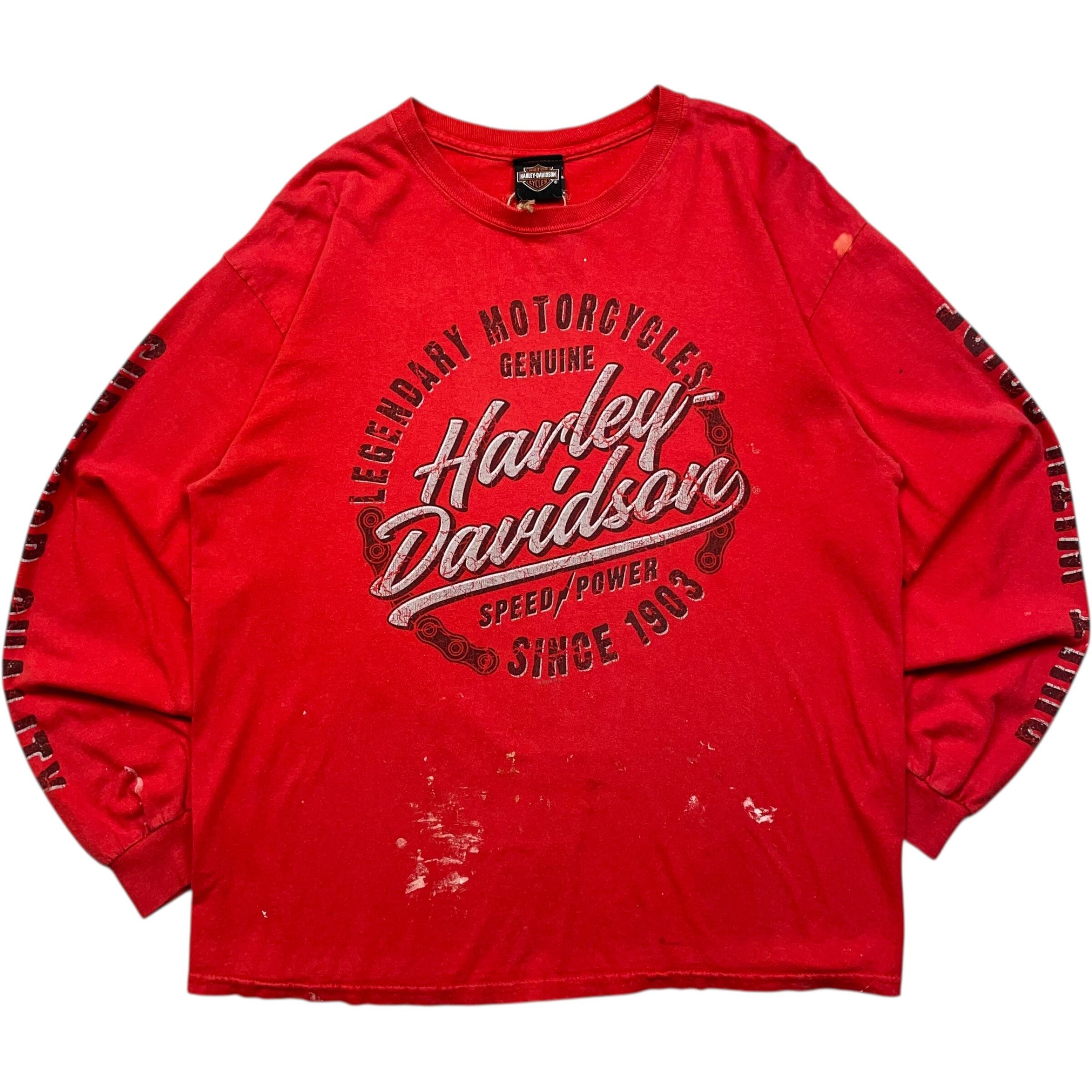 《L》Harley-Davidson ハーレーダビッドソン ロンT 両面プリント 袖プリント ペイント レッド no.7329