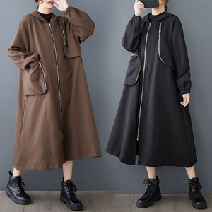 ASYMMETRIC ZIP HOODED LONG CARDIGAN COAT M-18772