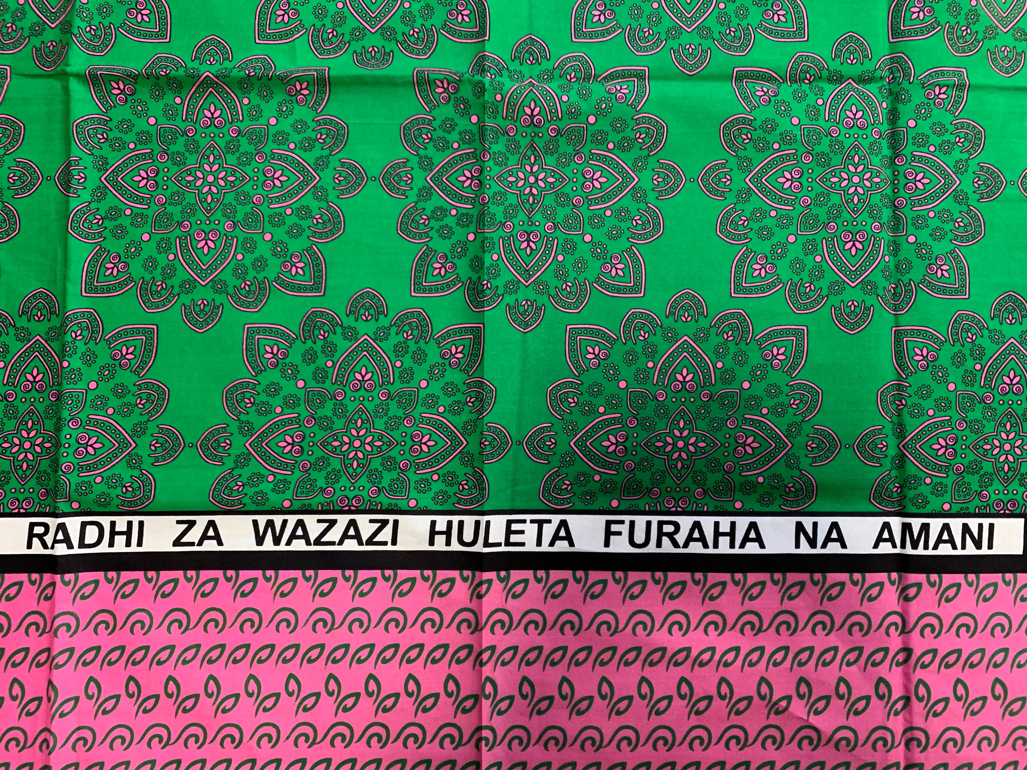 カンガ布  ファブリック（ピンク×グリーン）