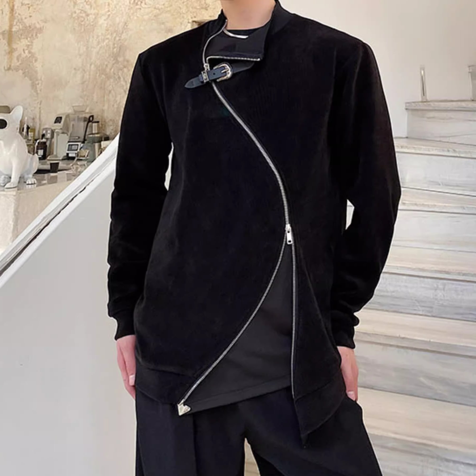 アシンメトリーダブルアクセントジップスウェット 2color MTO0507