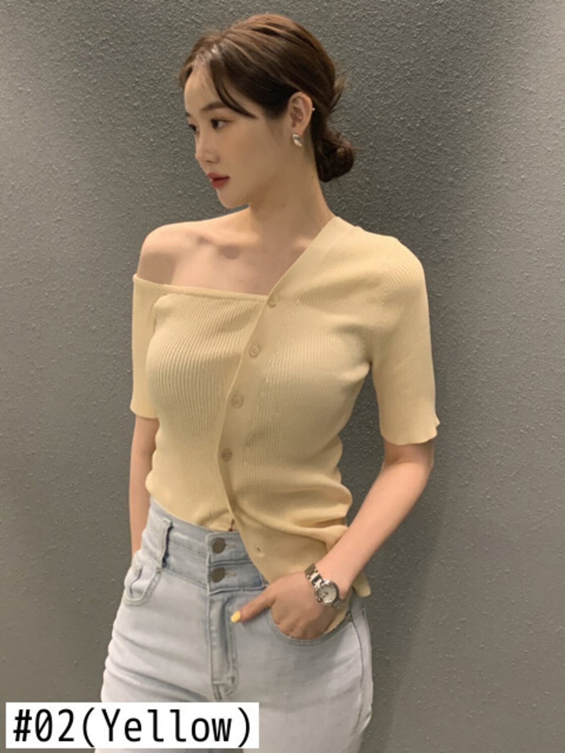 Neploe シックな斜め衿オフショルダーセーターシングルブレストOL服 