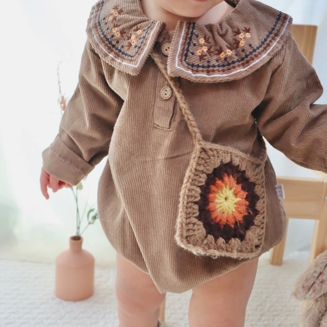 【即納】flower embroidery corduroy rompers / フラワー刺繍 コーデュロイ ロンパース