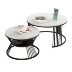 ネストテーブル 円形 コーヒーテーブル セット 大理石調 モダン ワイヤーフレーム 収納 リビング ラウンドテーブル インテリア おしゃれ