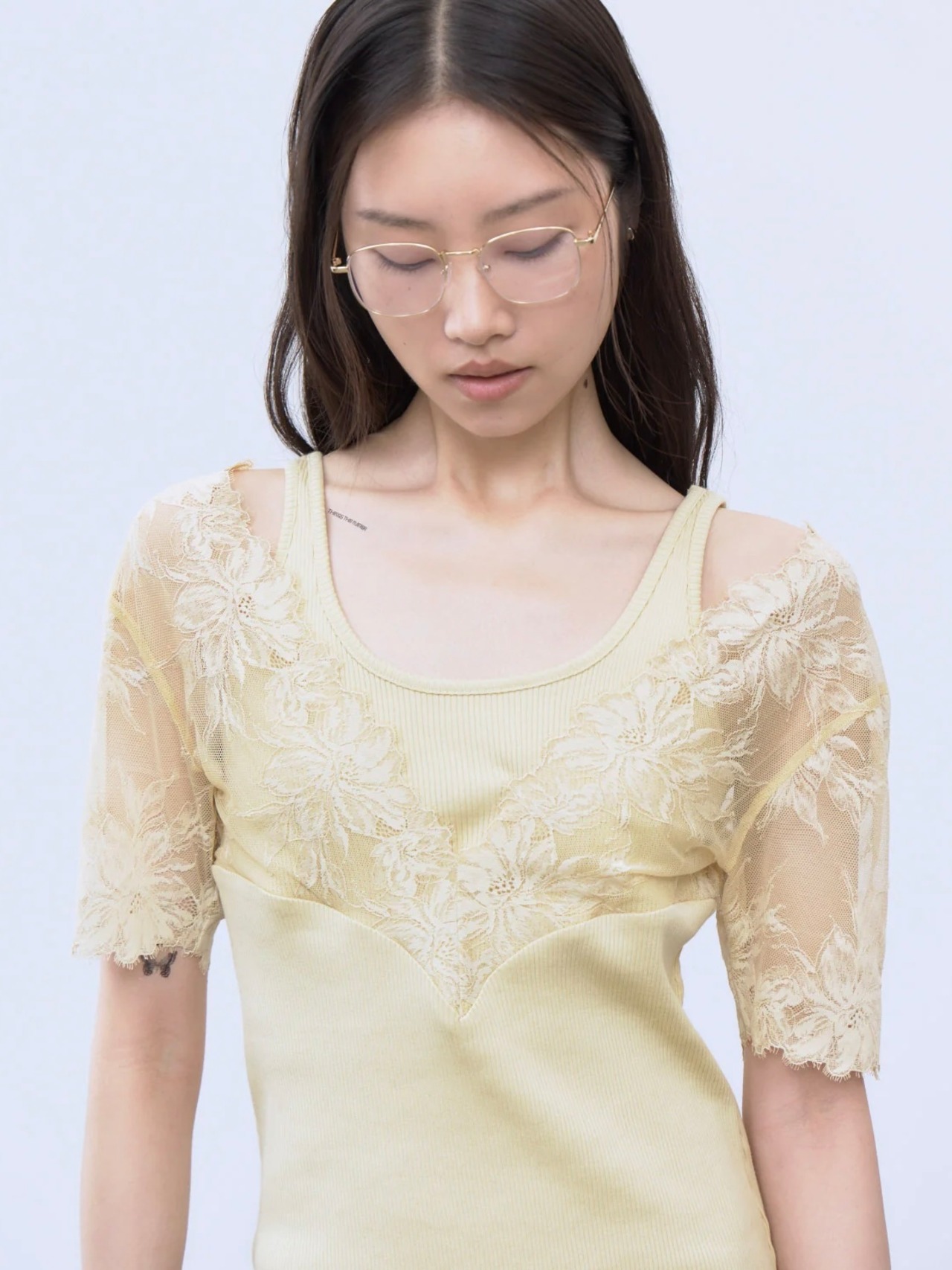【26SS】THINGS THAT MATTER シングスザットマター /トップス / SWITCHING LACE RIB TOPS - 1
