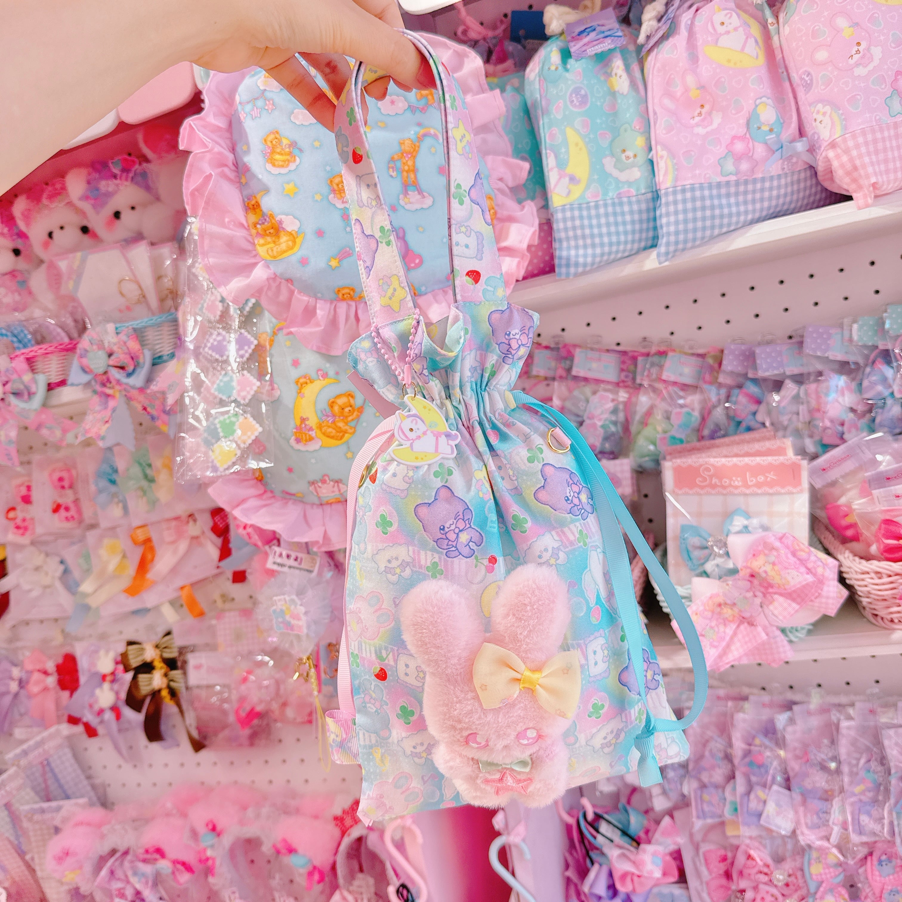 【E7】111-2ぬいぐるみ付2way巾着トートバッグ(ショルダーひも別売)