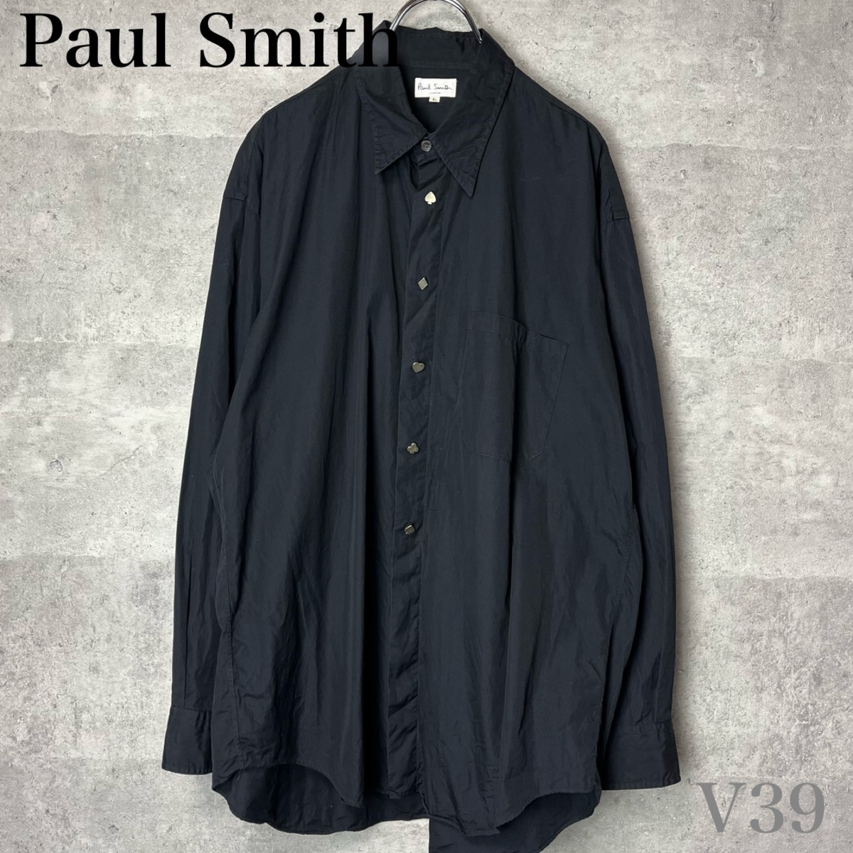 ポールスミス Paul Smith 長袖 シャツ トランプ ボタン 黒 L □ V39