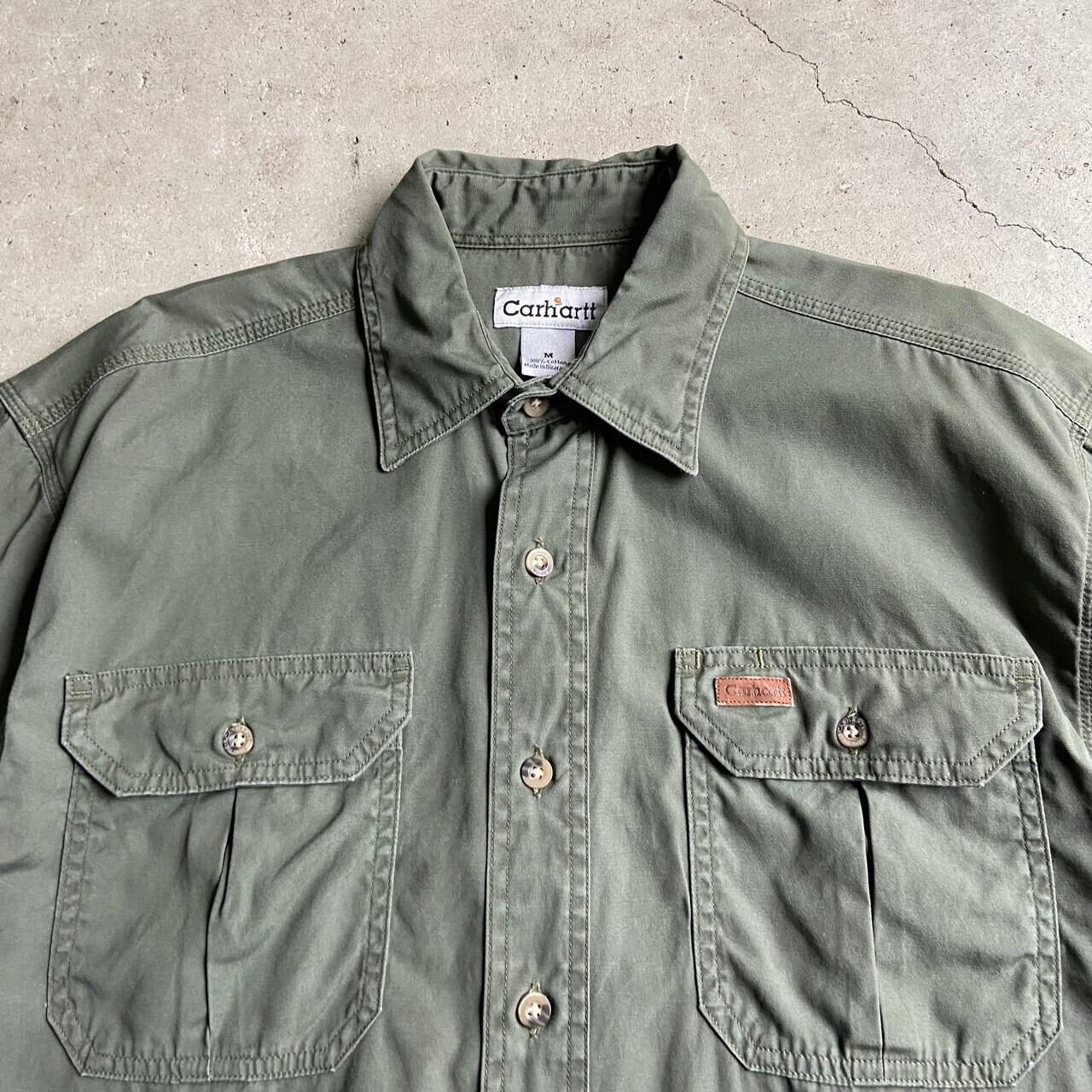 Carhartt カーハート 半袖ワークシャツ メンズL相当 古着 カーキ