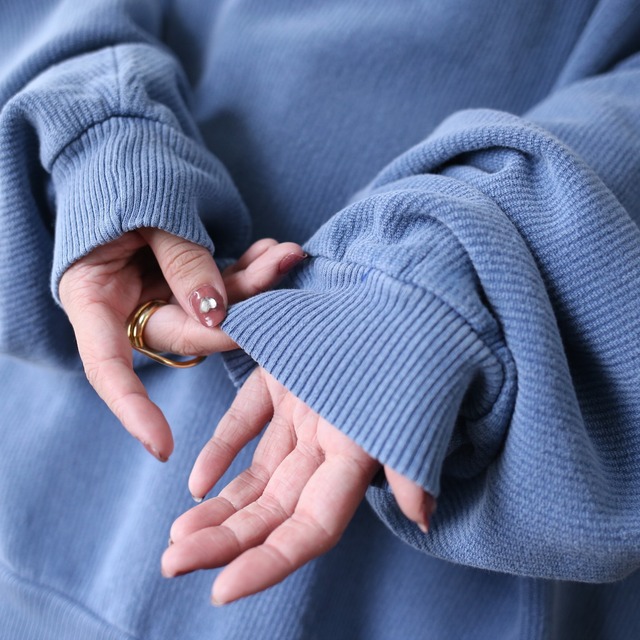 "刺繍" one point design good blue over silhouette pullover