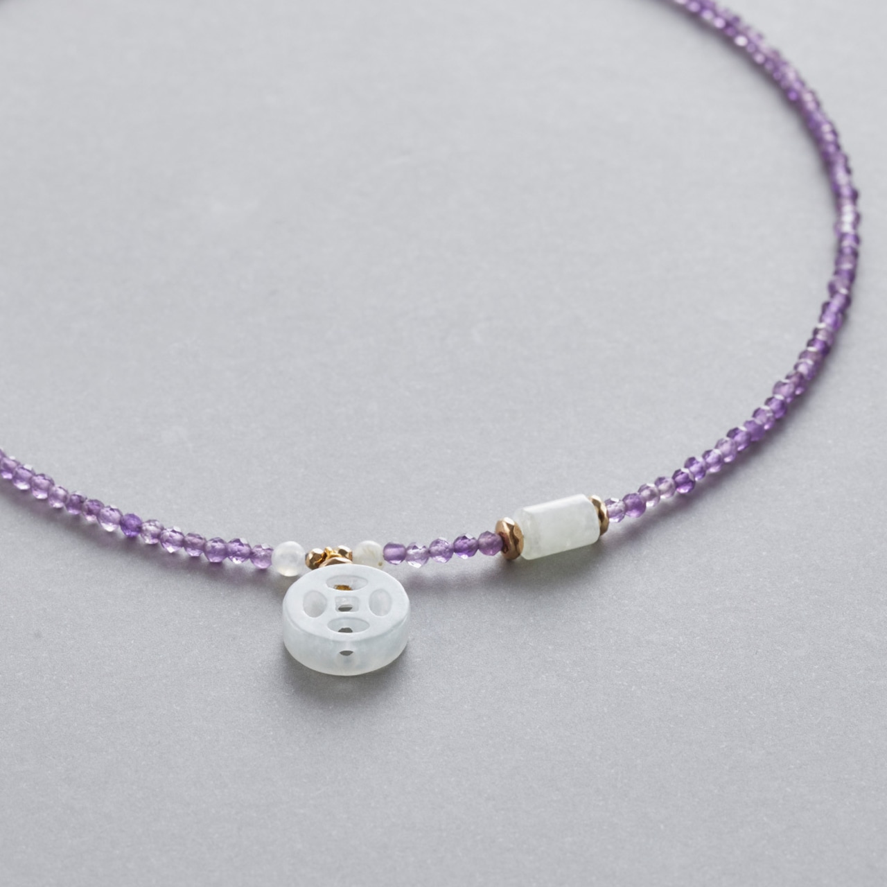 翡翠とアメシストのコラボ！アメシスト 翡翠 ネックレス K14GF A貨翡翠 ne1175