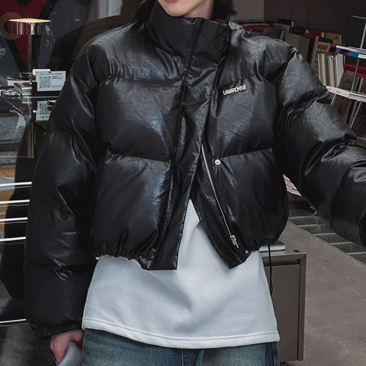 レザー風ボリュームコットンブルゾン　1005