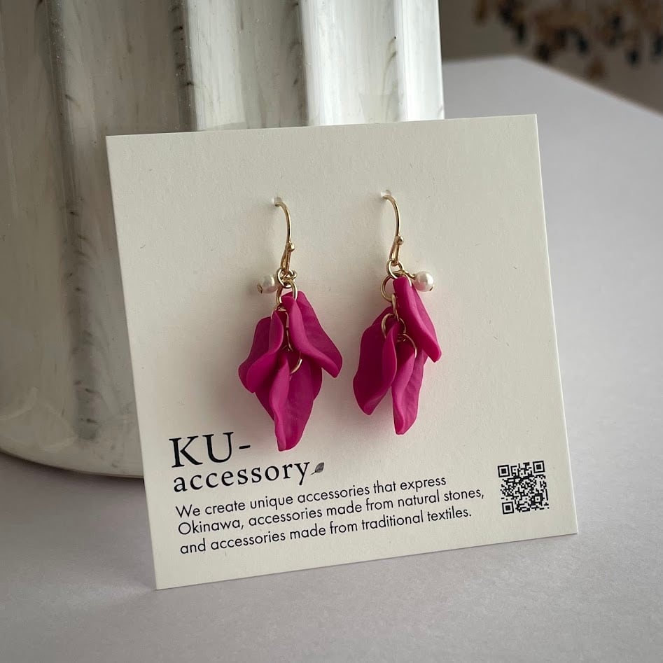 桃色の雲◆高品質✧ブラックオパールピアス✧14kgf 月桃モチーフピアス | KU-accessory