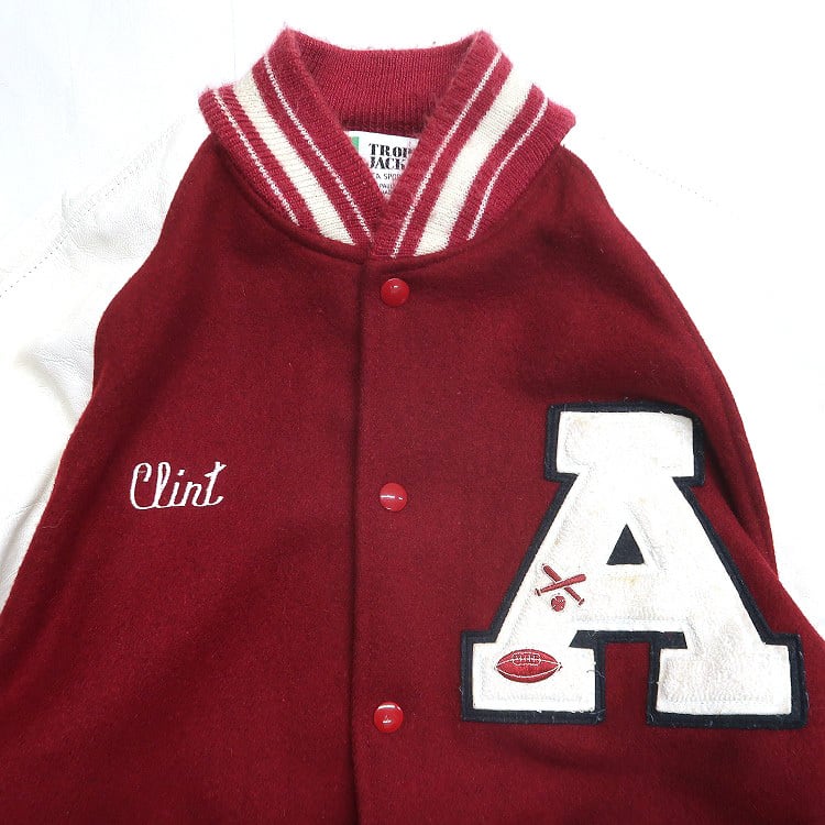 古着 90年代 USA製 TROPHY JACKETS ウール 袖レザー スタジャン