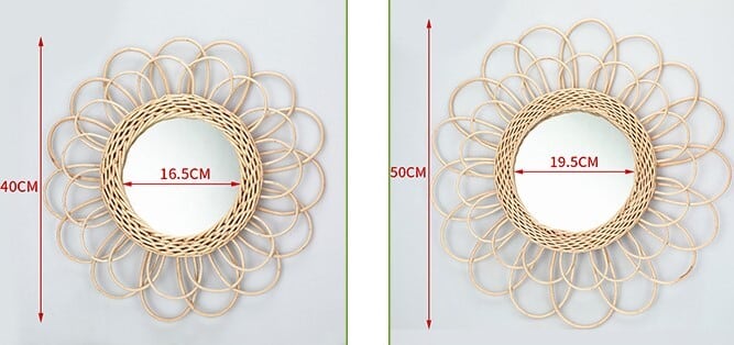 壁鏡 円形ミラー ラタン花柄 装飾 おしゃれ かわいい 壁掛け