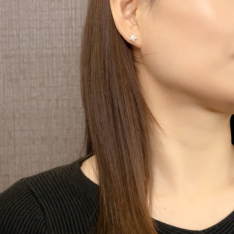 プラチナ ピアス レディース 片耳 ダイヤモンド 星 スター ダイヤ 0.1