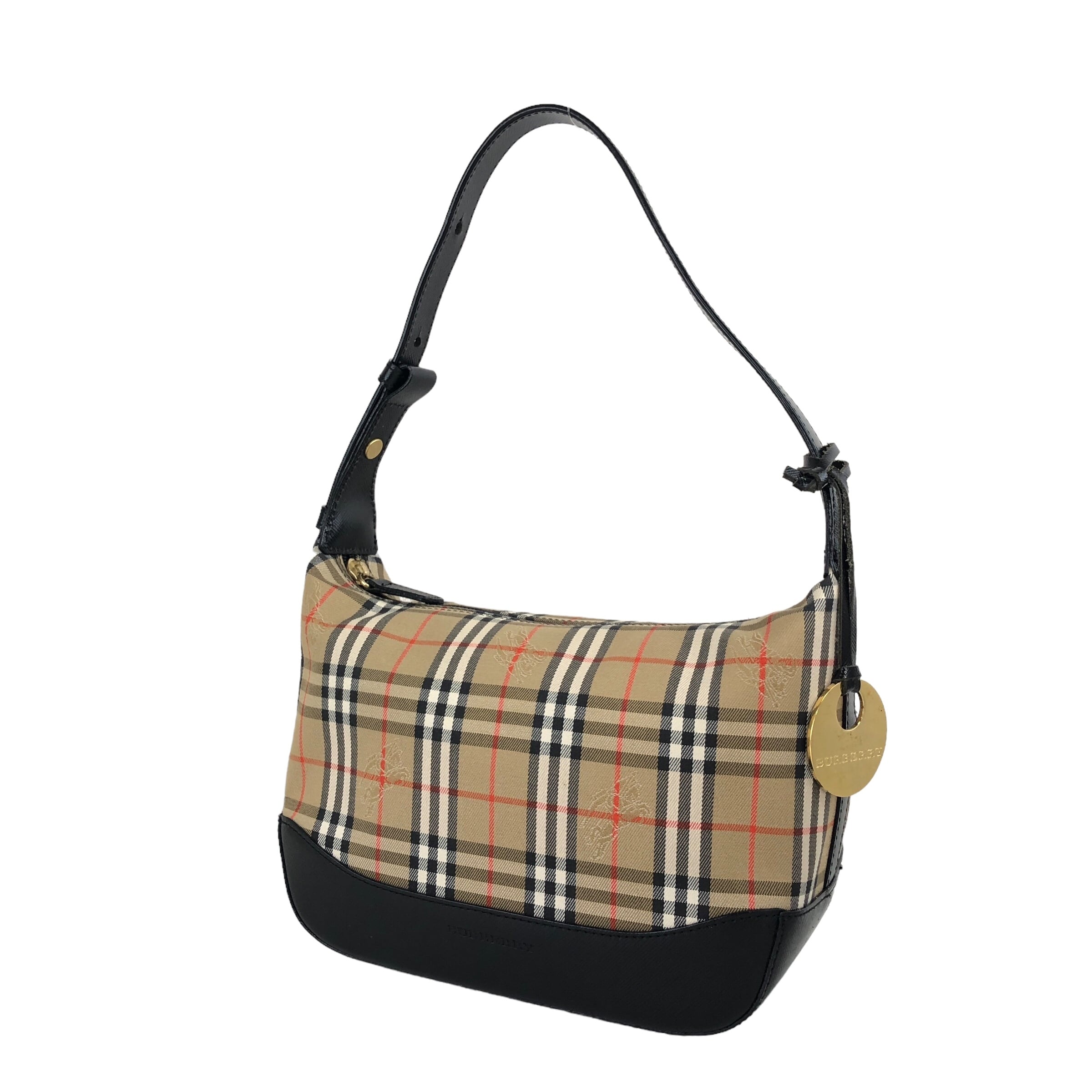 Burberry バーバリー キャンバス レザー 舟型 ハンドバッグ チャーム BURBERRY バーバリー ノバチェック ハンドバッグ ベージュ ロゴ