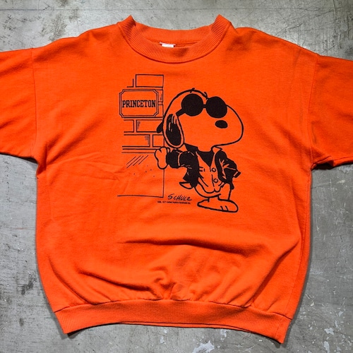 70's~80's SNOOPY PRINCETON UNIVERSITY スヌーピー プリンストン大学 カレッジプリントスウェット 半袖 JOE COOL オレンジ ブラック  M~L相当 希少 ヴィンテージ BA-2232 RM2651H