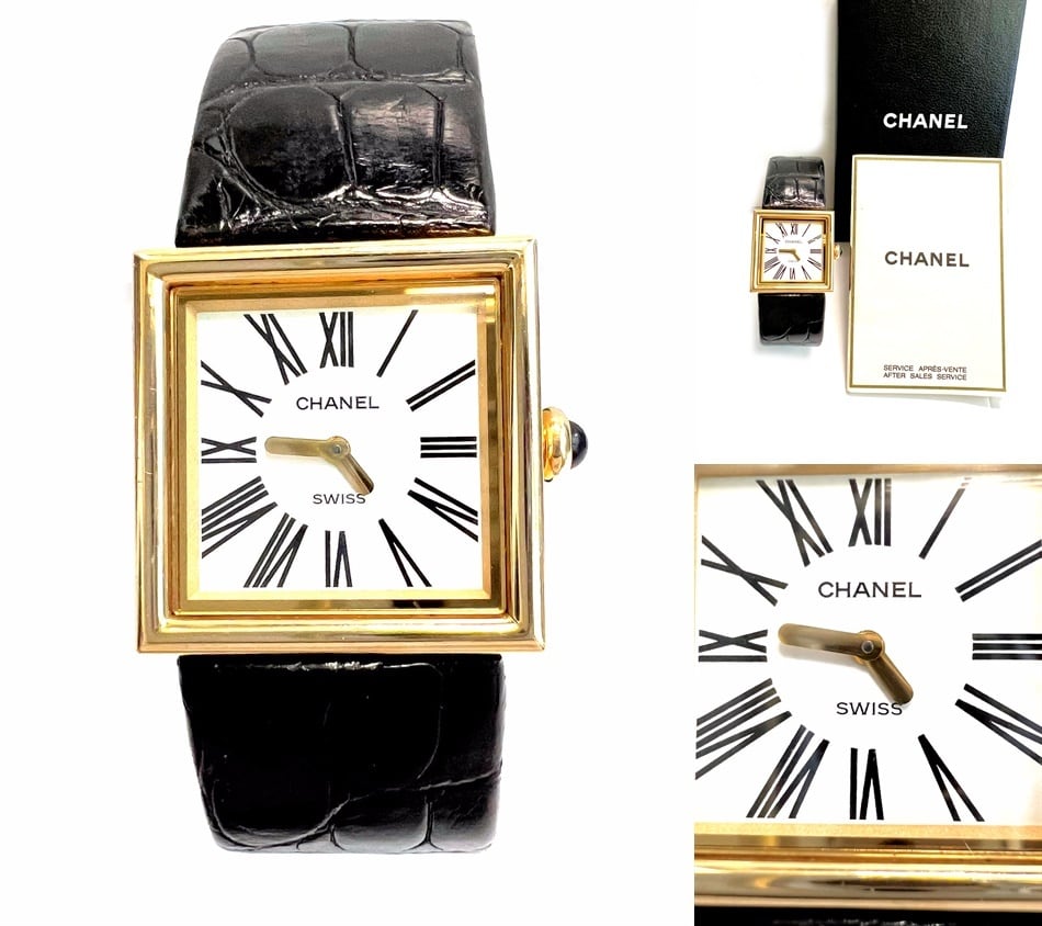 CHANEL シャネル マドモアゼル K18 YG 金無垢 時計 アリゲーター