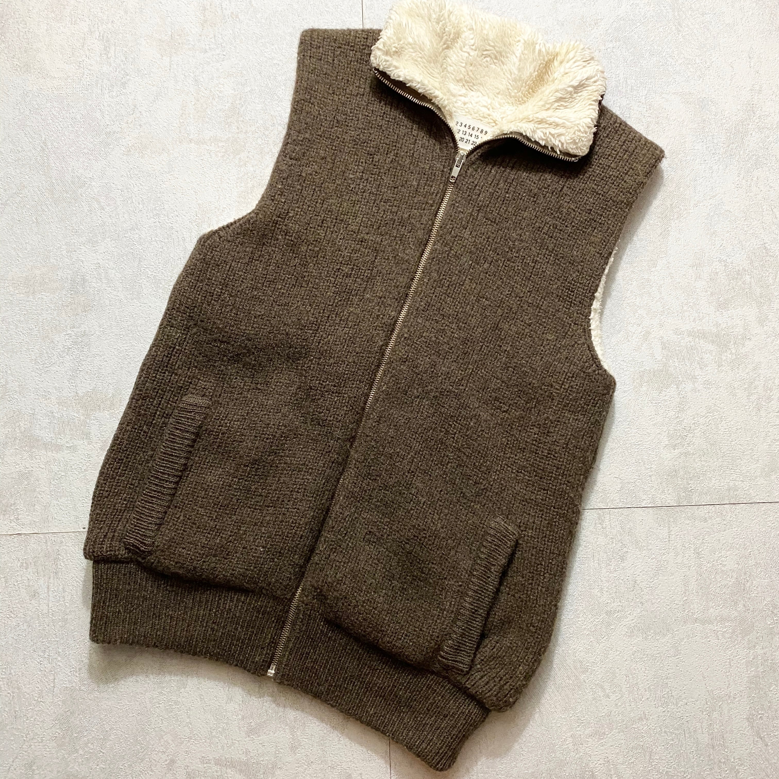 2004AW MAISON MARTIN MARGIELA boa lining drivers knit vest | NOIR  
